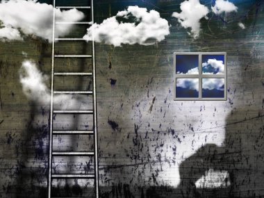 Duvarda merdiven var. arkaplan kavramı.