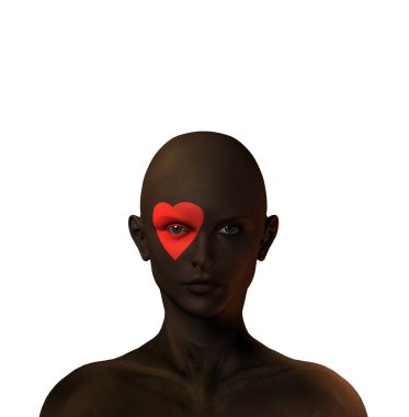 Beyaz arkaplanda üç boyutlu kadın yüzü görüntüsü