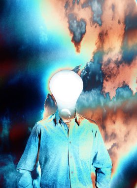 abstract thoughts, 3d art wallpaper, man with light bulb idea 