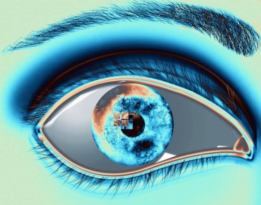 eye lens reflection with green glitter