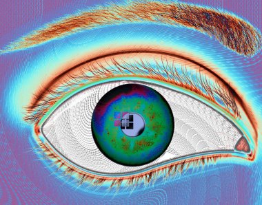 eye lens reflection with green glitter