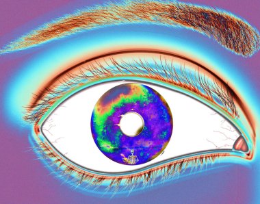 eye lens reflection with green glitter