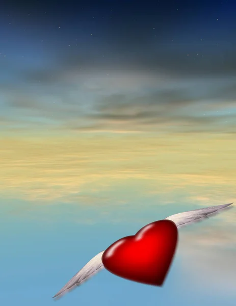 Flying Red Hearts Wings Digital Abstract Background — 图库照片