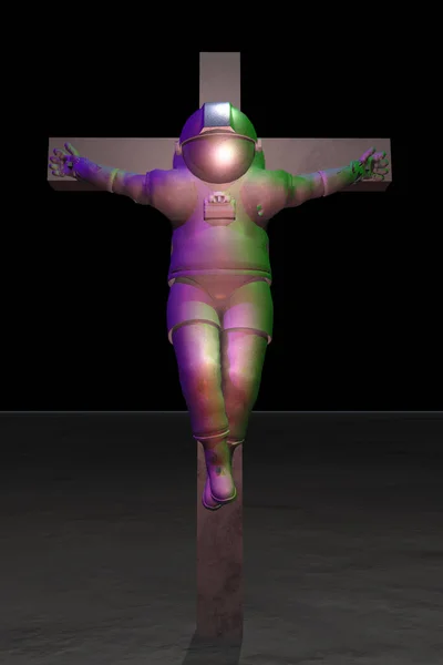 Astronautul Crucificat Planeta Aridă Redare — Fotografie, imagine de stoc
