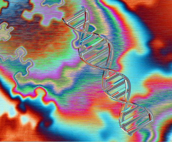 ДНК и кусочки головоломки. 3D рендеринг.