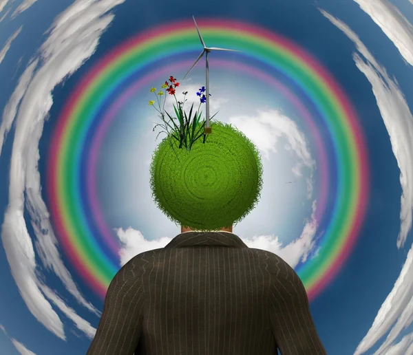 Human Head Earth Cloudy Background — Stock Photo, Image