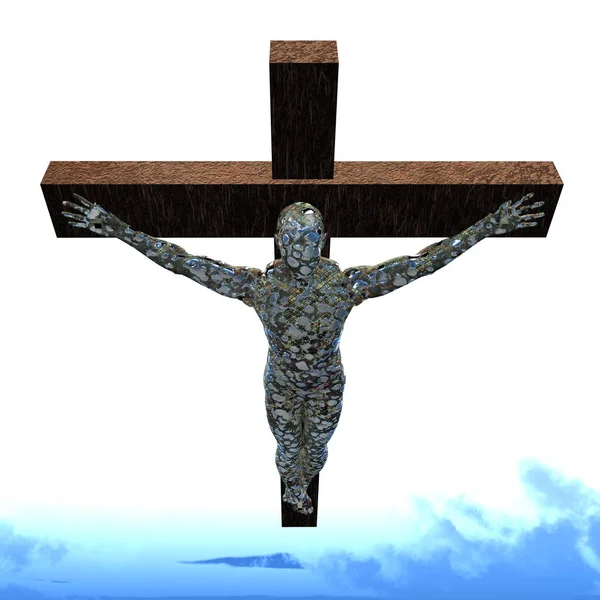 Crucified Cyborg Abstract Background Rendering — Stock Photo, Image