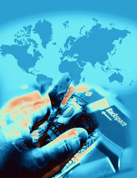 Концепция Путешествия Кредитная Карта Паспорт Синем Фоне — стоковое фото