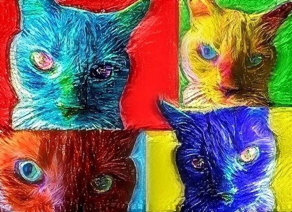 Colorful Cats Modern Art Rendering — Stock Photo, Image