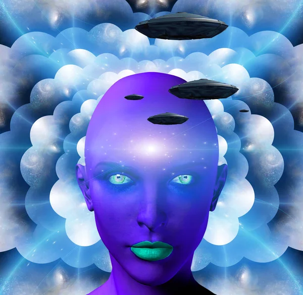 Ilustración Abstracta Del Fondo Los Ojos Alienígenas Azules — Foto de Stock