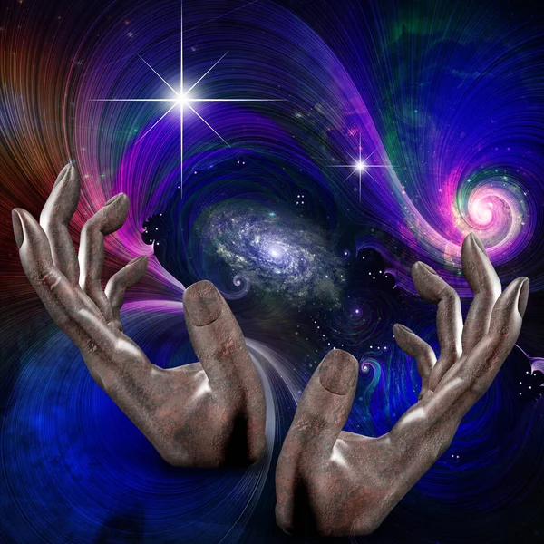 Illustration Female Hand Cosmic Background — Zdjęcie stockowe