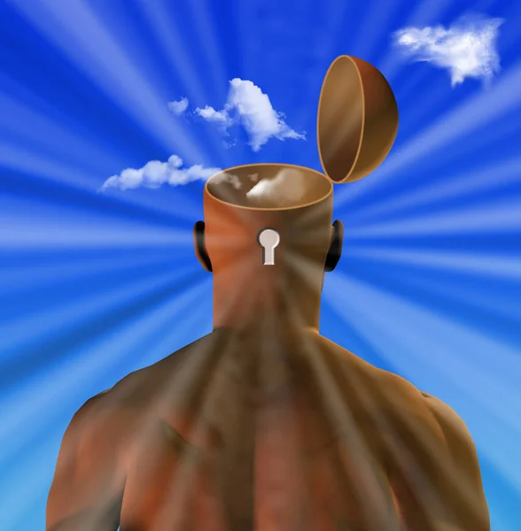 一个头戴锁的男人的3D插图 — 图库照片