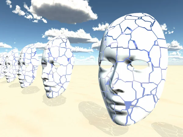 Rostros Desencarnados Máscaras Flotando Escena Surrealista —  Fotos de Stock