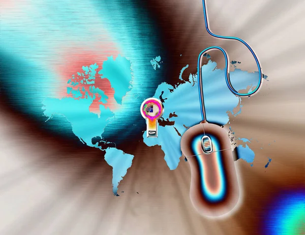 Ratón Ordenador Mapa Del Mundo Ojo Cerradura Cerradura Mundial Renderizado —  Fotos de Stock