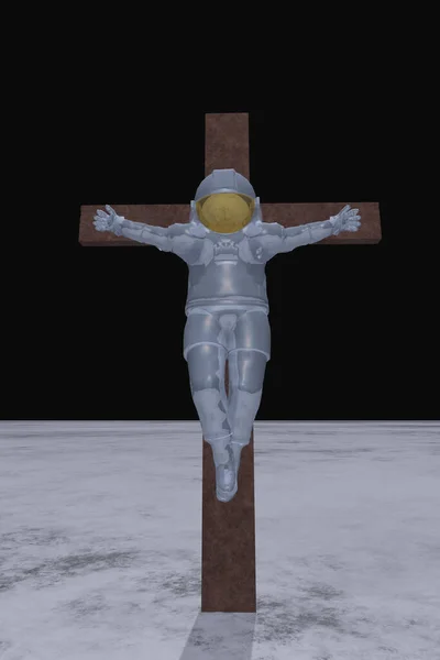 Astronauta Crucificado Num Planeta Árido Renderização — Fotografia de Stock