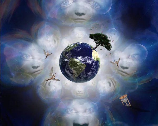 Planeta Země Stromem Mraky — Stock fotografie