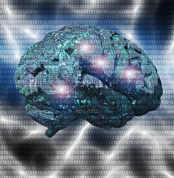 Hjärnteknik Bakgrund Med Artificiell Intelligens Och Binär Kod Illustration — Stockfoto