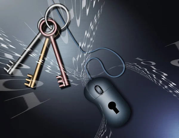 Binary Lock Security Keys Computer Mouse Rendering — Stock Photo, Image