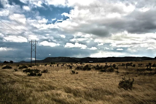 Paesaggio Rurale Campo Erba Palo Dell Elettricità — Foto Stock