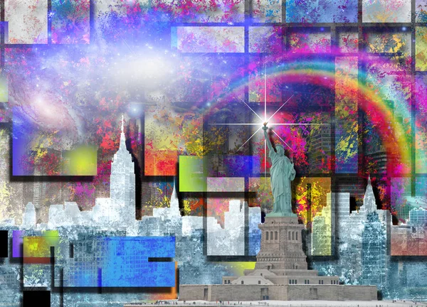 Abstract Collage Background Different Patterns City Buildings Art — Stockfoto