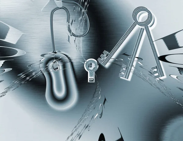 Internetsicherheit Schlüsselloch Schlüssel Computermaus Und Binärcode Darstellung — Stockfoto