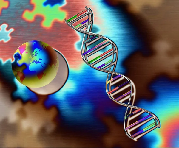 Planet Earth Dna Strand Rendering — Stock Photo, Image