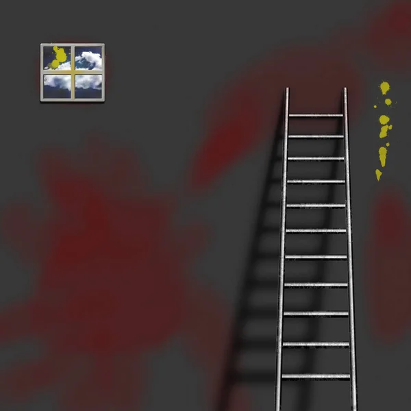 Ladder Muur Het Concept Van Een Nieuw Leven — Stockfoto