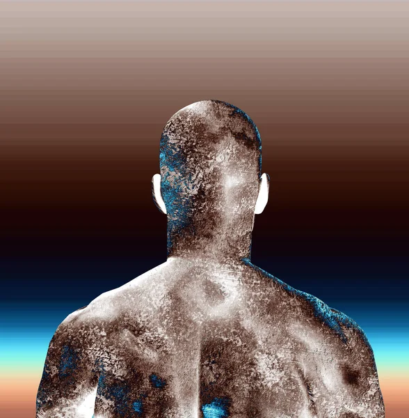 Abstract Background Human Face Rendering Bald Man Face Away — Zdjęcie stockowe