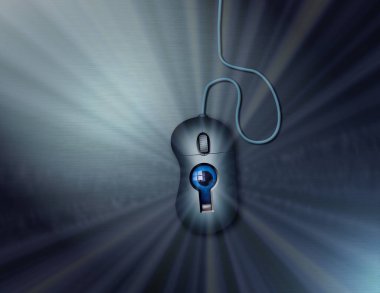 Bilgisayar faresindeki bir anahtar deliğinden göz akranları. Dijital casusluk mu? 3d oluşturma.