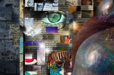 İnsan silueti ve gözleriyle soyut bir arkaplan