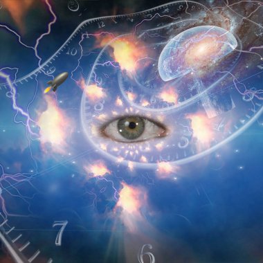 computer graphic design art, human look in space, future vision