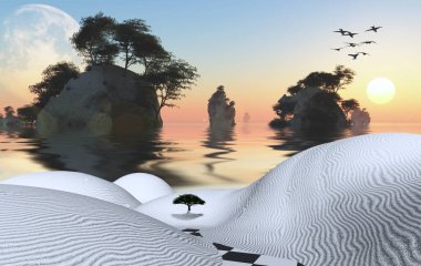 gerçeküstü manzara arkaplan için 3D illüstrasyon