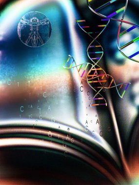 Metnin için DNA kitabı ve boşluk içeren parlak arkaplan