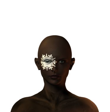 Beyaz arkaplanda üç boyutlu kadın yüzü görüntüsü