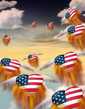 Kalpli ve Amerikan bayrağıyla soyut renkli arka plan