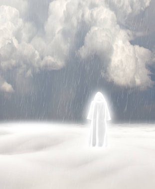 Holy man in the clouds. 3d rendering. clipart