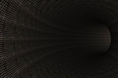 Metalik benekli duvarları olan soyut bir tünel.