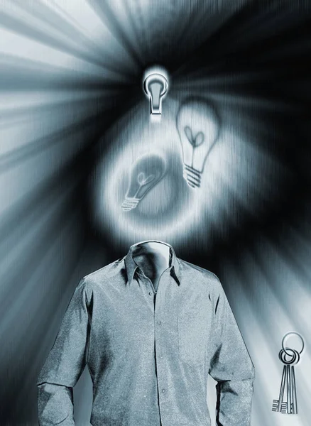 抽象的な考え3Dアート壁紙電球のアイデアを持つ男 — ストック写真