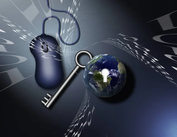 Rendering Computer Mouse Globe Chain — Stock Photo, Image
