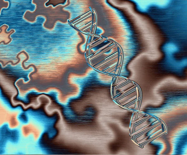 Dna Sträng Och Pusselbitar Rendering — Stockfoto