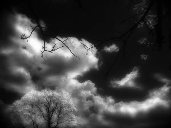 Czarne Białe Chmury Ciemnym Tle — Zdjęcie stockowe