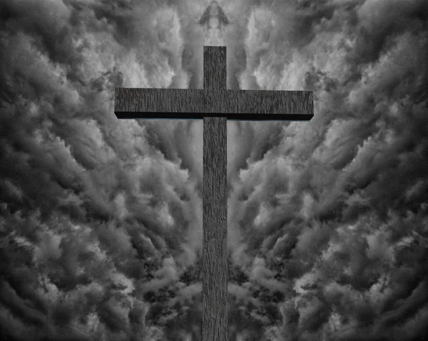 Kříž Neskutečném Nebi Vykreslování — Stock fotografie