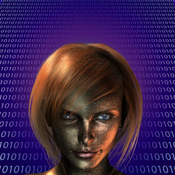 Digitální Ilustrace Ženy Počítačovým Kódem — Stock fotografie