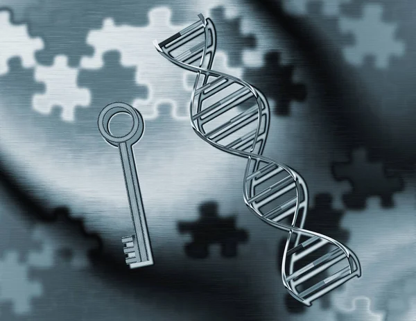 Dna Strand Key Puzzle Pieces Rendering — Stock Photo, Image