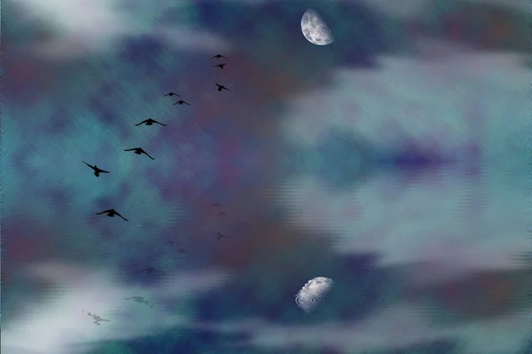 神秘的な自然 鳥は月に飛ぶ 3Dレンダリング — ストック写真