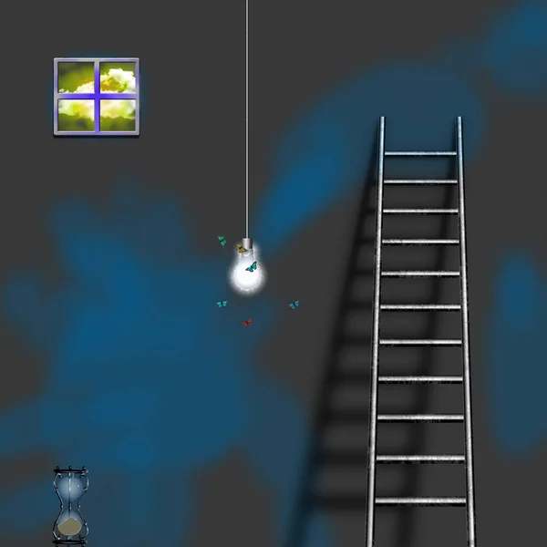 Ladder Muur Het Concept Van Achtergrond — Stockfoto