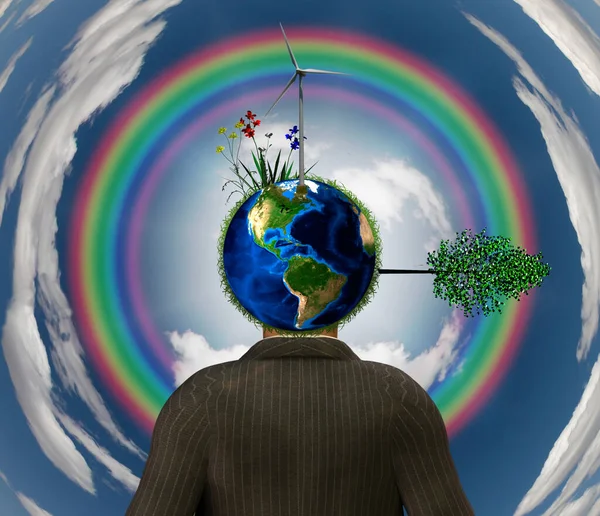 Human Head Earth Cloudy Background — Stock Photo, Image