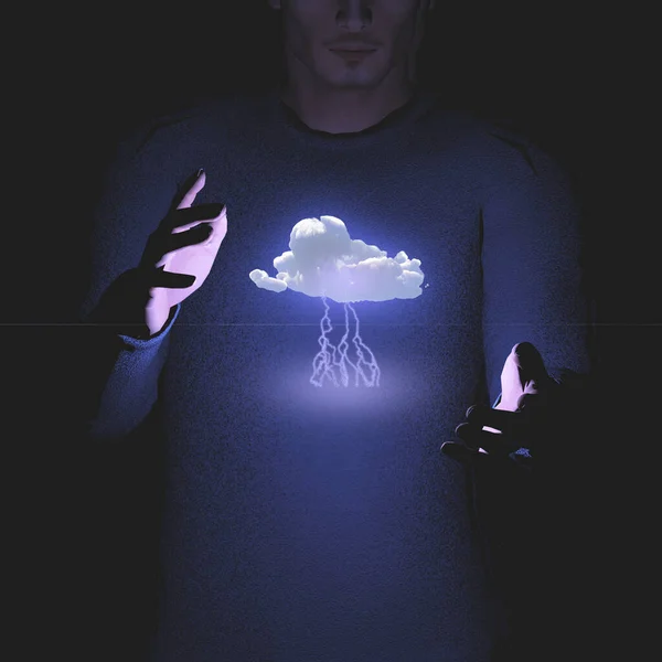 Cloud Computing Concept Man Sky — Stockfoto