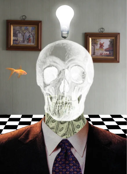 Crâne Cristal Avec Des Dollars Autour Cou Rendu — Photo