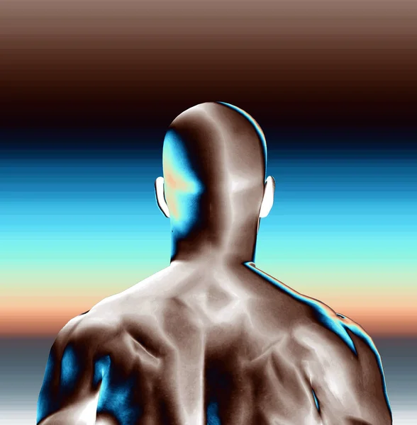 Abstrakcyjne Tło Ludzką Twarzą Renderowanie Łysy Mężczyzna Twarzą Dala — Zdjęcie stockowe